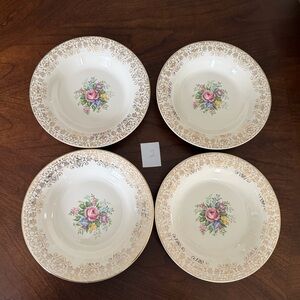 Set of 4 Vtg. Limoges Triumph Rosalie Floral & 22k Gold Filigree Rim 8” Bowl #2